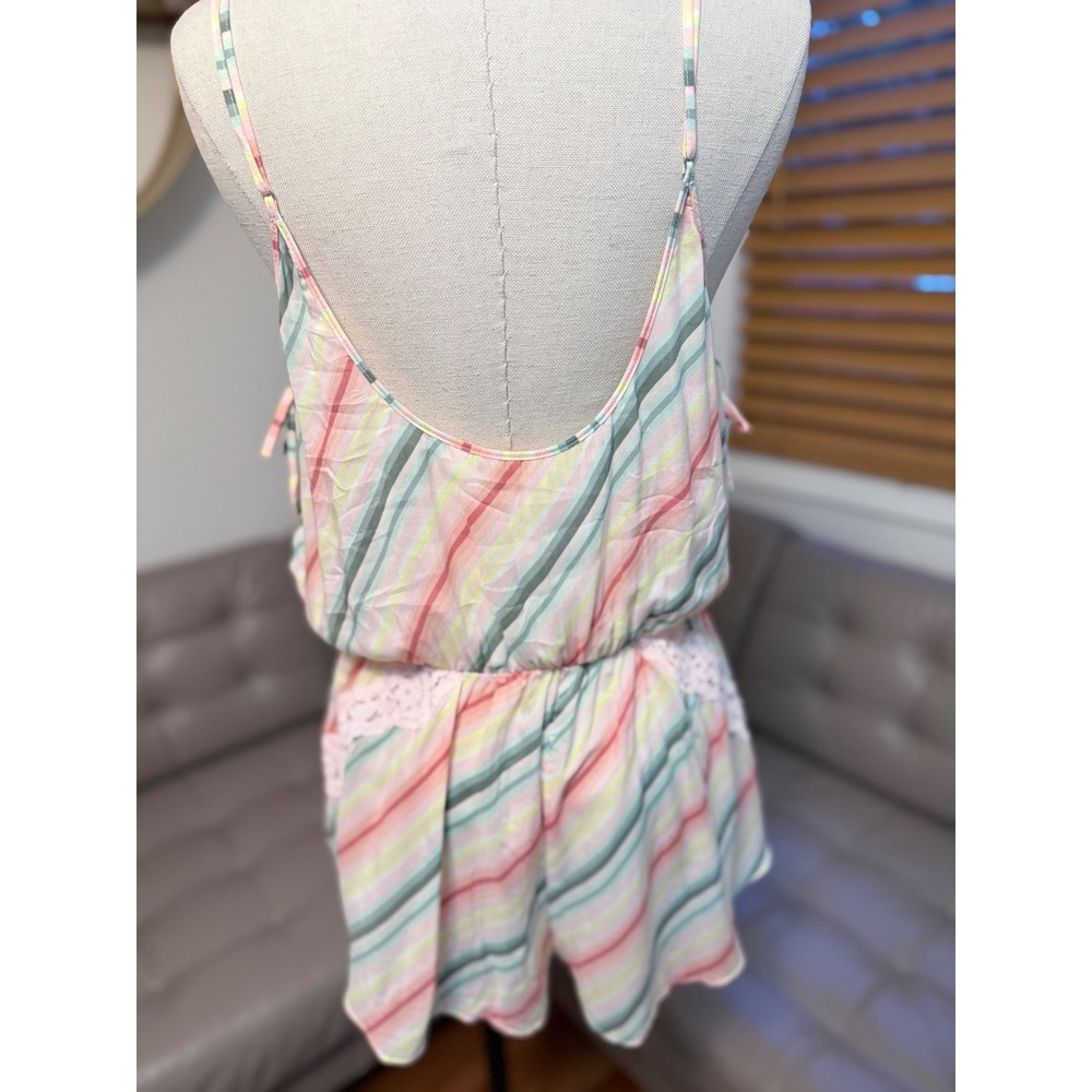 Victoria's Secret Pastel Striped Lace Trim Romper Sleepwear Large NWT - Picture 4 of 6